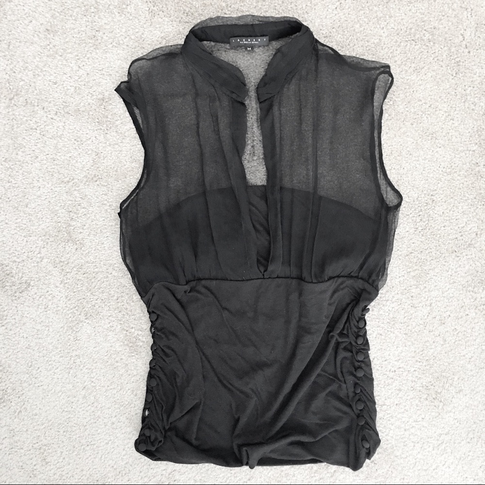 Sleeveless Blouse w/ Tube Top & Sheer Shoulders